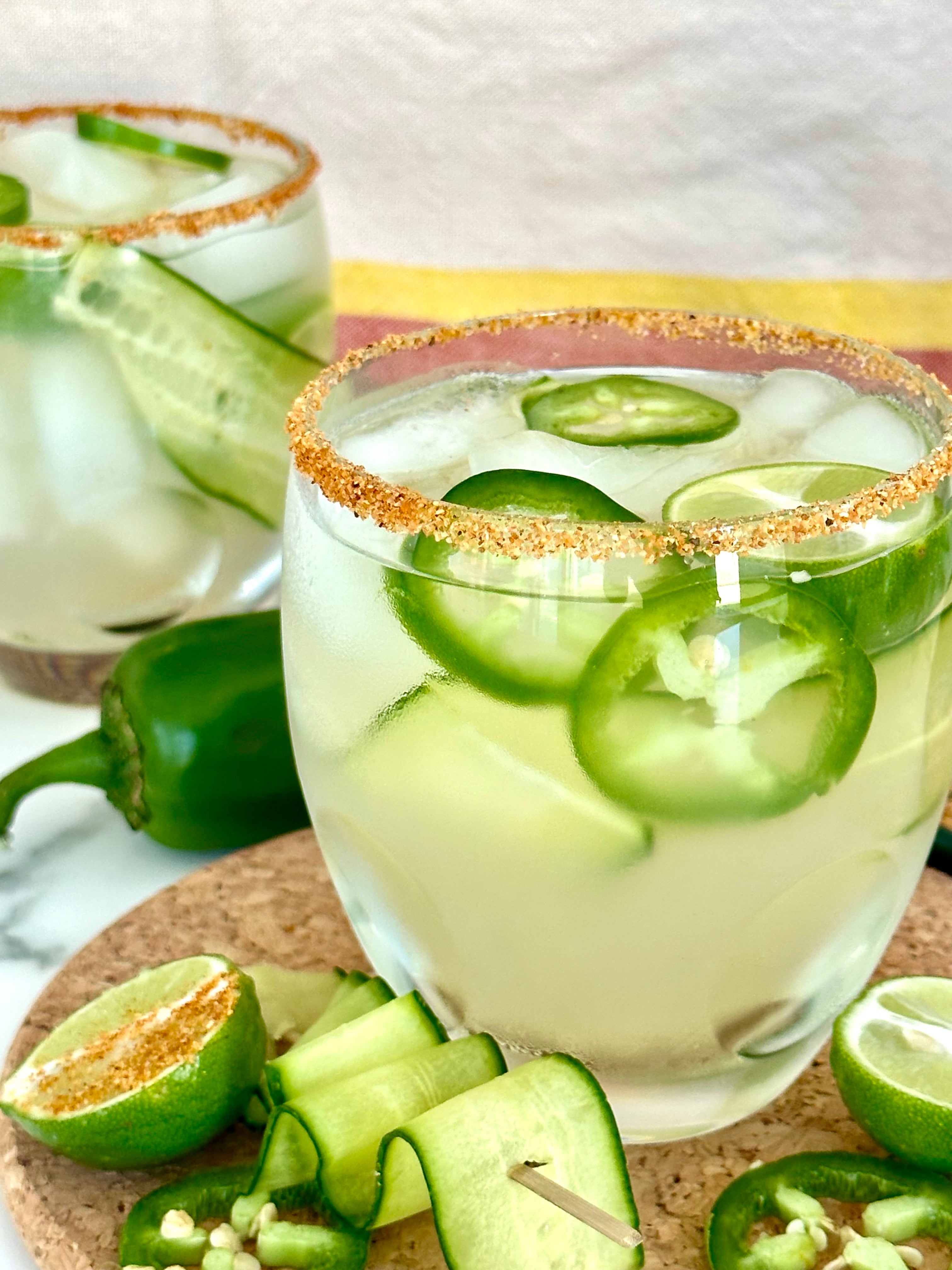 Spicy Cucumber & Jalapeno Margarita with a Dusted Rim Desert Dust