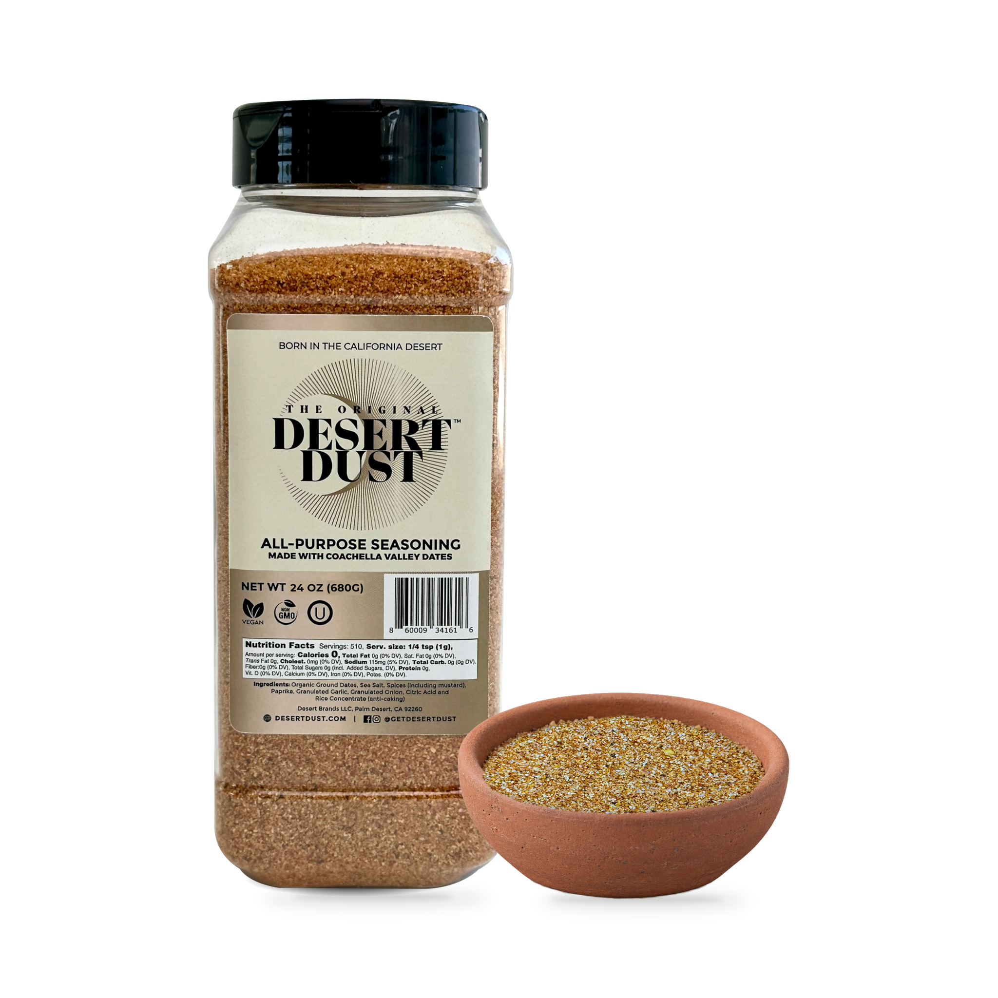The Original Desert Dust 24 oz Food Service Bottle beside a bowl of seasoning