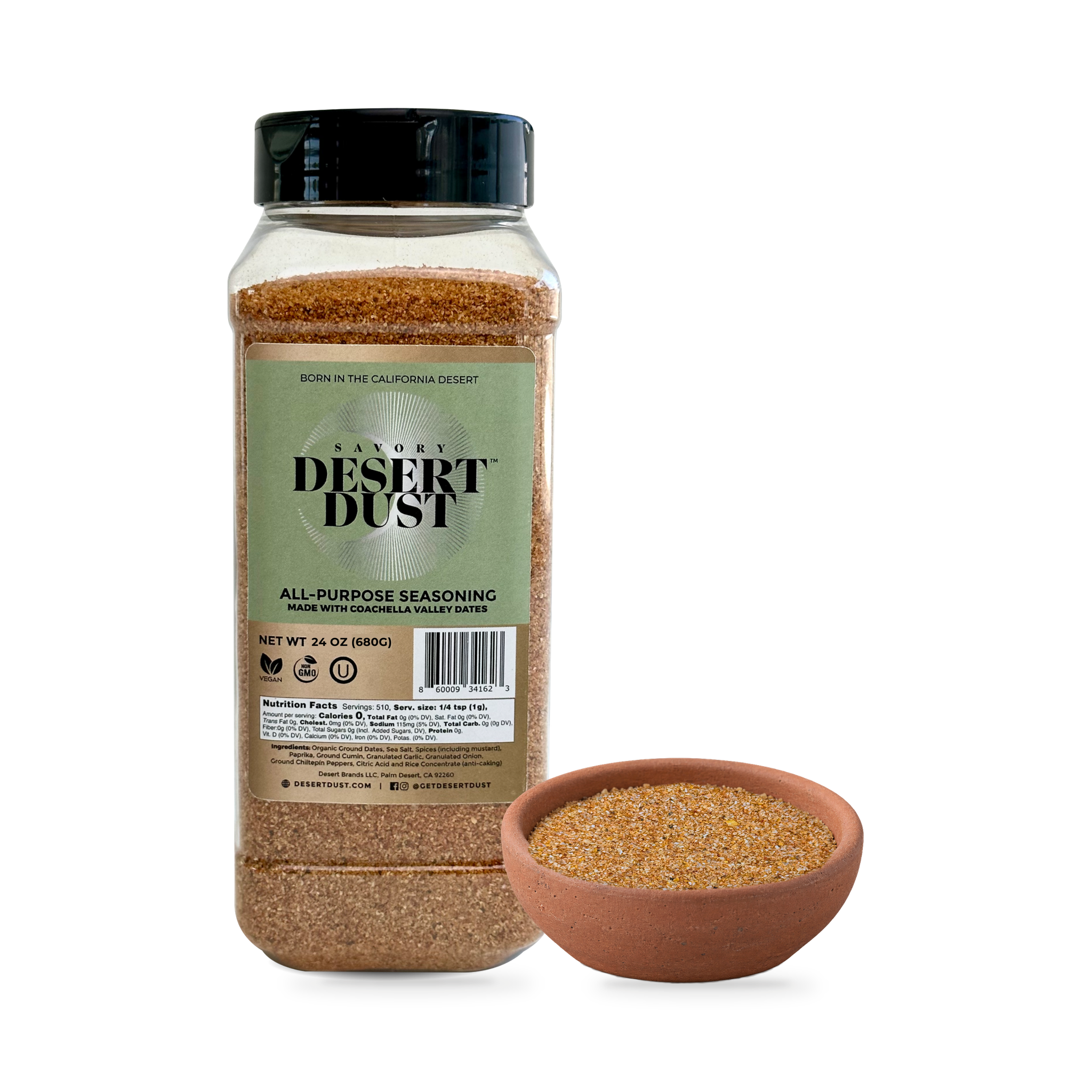 Savory Desert Dust 24 oz Food Service Bottle beside a bowl of seasoning