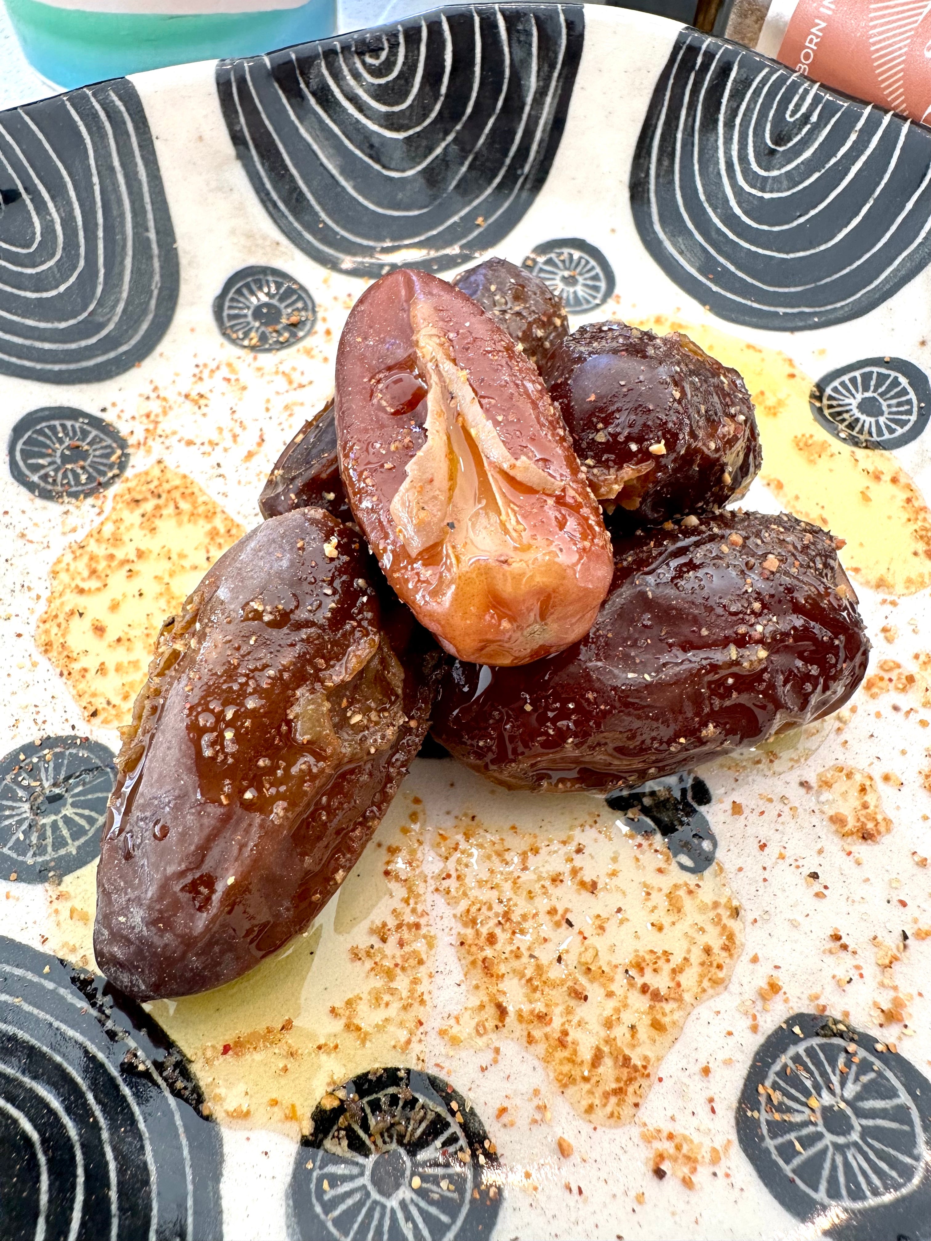 Poached Dates with Olive Oil and Desert Dust Sprinkle