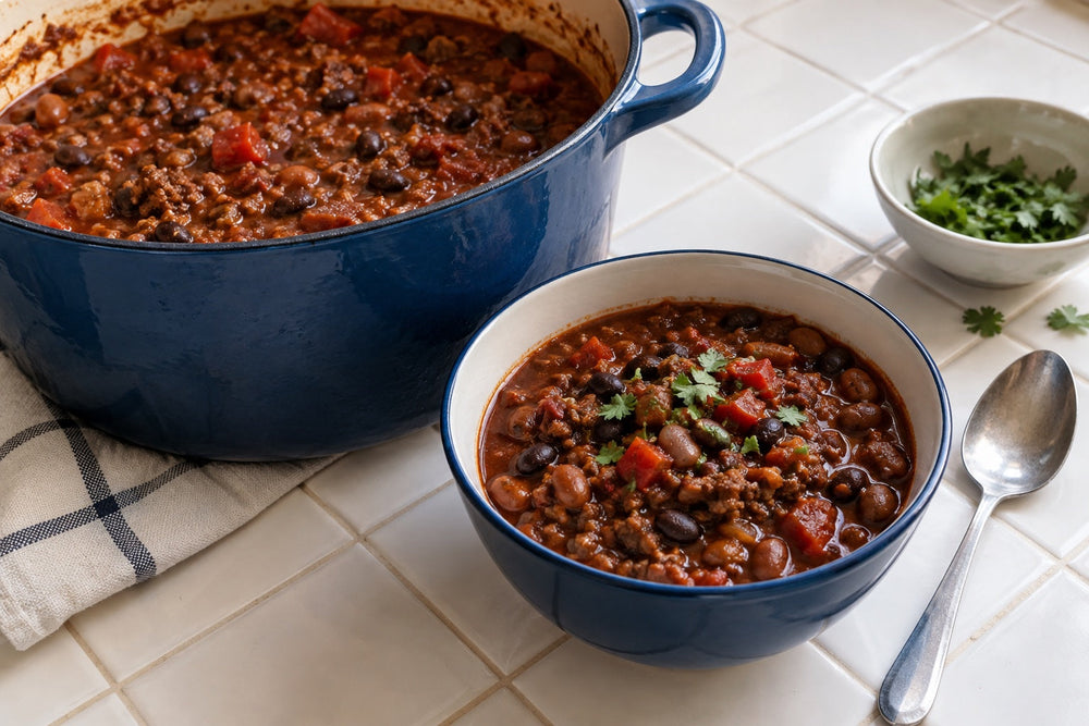 Chorizo and Bean Chili with Spicy Taco Dust