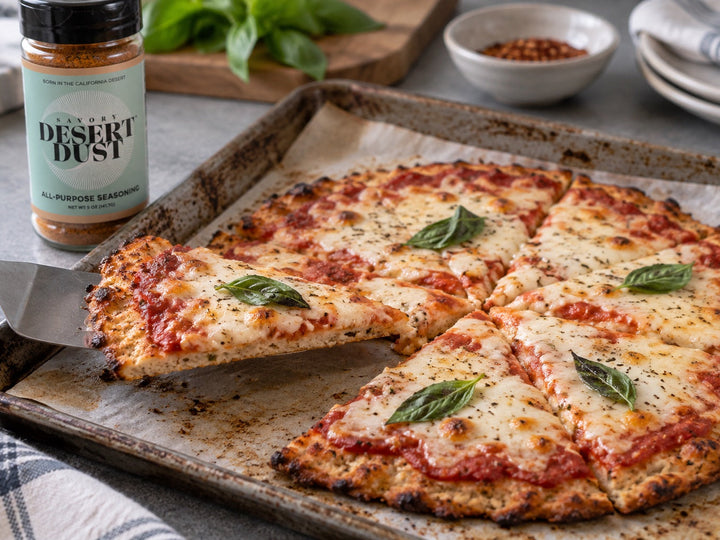 Ground Chicken Pizza Crust with Savory Dust