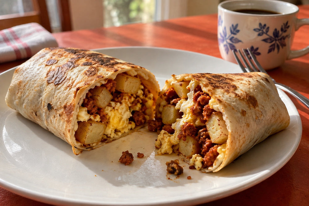 Chorizo, Potato and Egg Burrito with Savory Dust