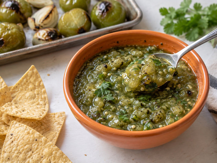 Roasted Tomatillo Salsa Verde with Savory Dust