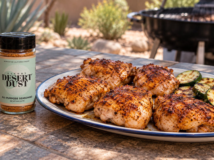 Yogurt-Marinated Chicken with Savory Desert Dust ready to serve