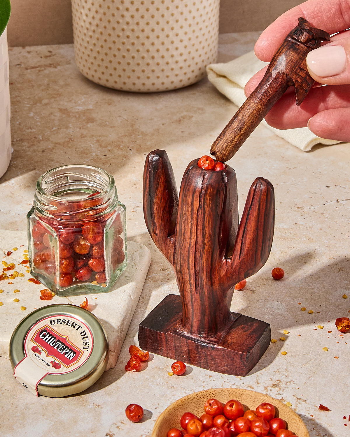 Chiltepin Pepper Gift Set with Artisanal Saguaro Cactus Grinder