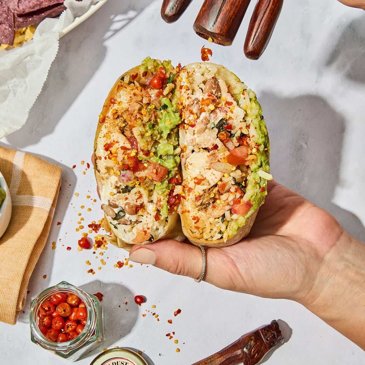 Chiltepin sprinkled over a burrito