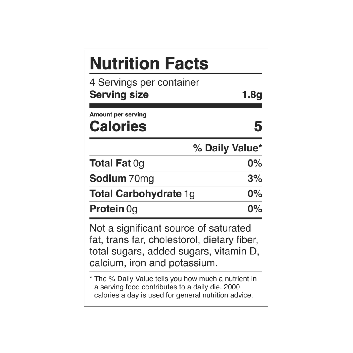 Nutrition facts label for Desert Dust Guacamole Seasoning