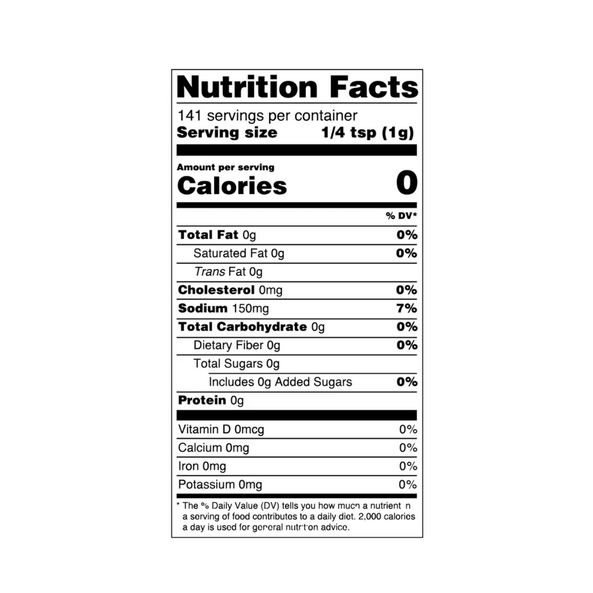 Nutrition facts label for Spicy Desert Dust