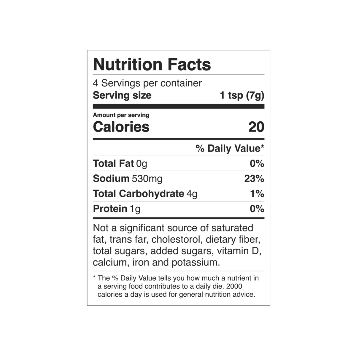 Nutrition facts label for Desert Dust Spicy Taco Seasoning