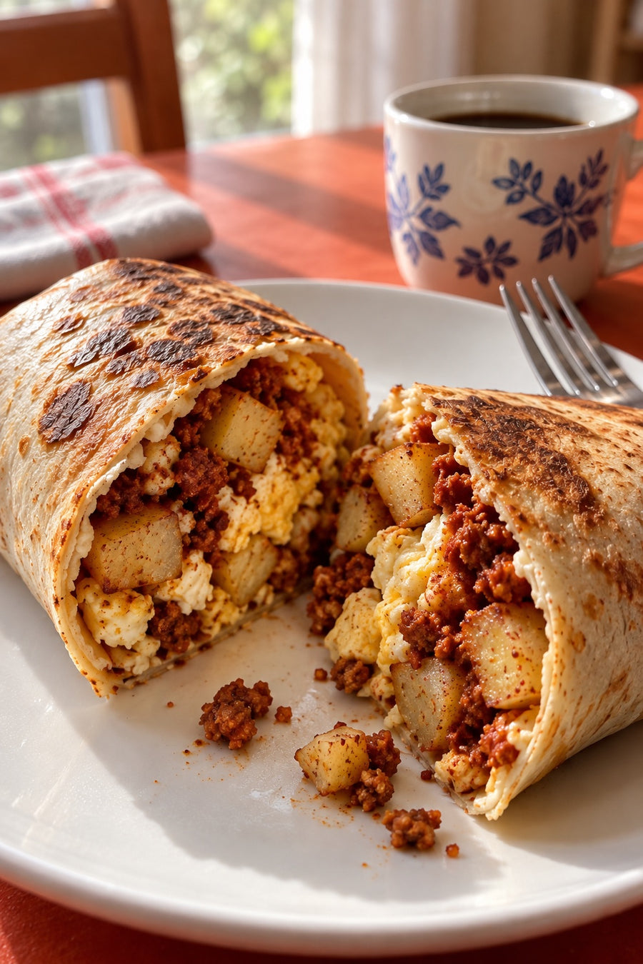 Chorizo, Potato and Egg Burrito with Savory Dust