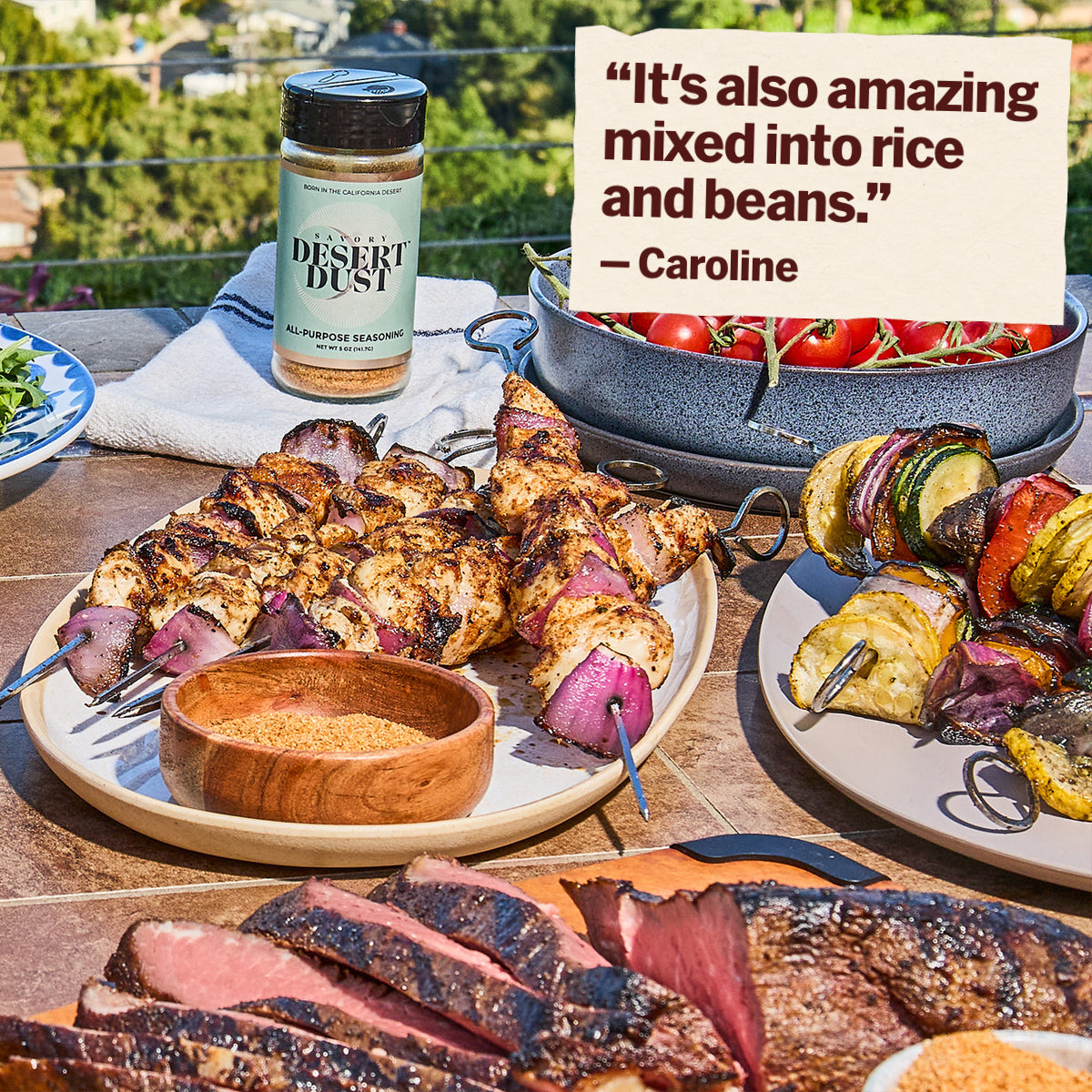 Savory Desert Dust Seasoning. Customer review: It's also amazing mixed into rice and beans. Review by Caroline