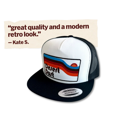 Desert Dust Trucker Hat. Customer review: great quality and a modern retro look. Review by Kate S.