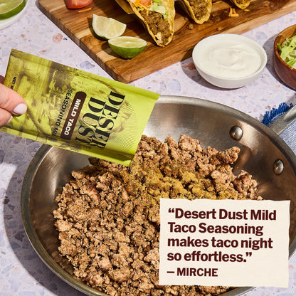 Desert Dust Mild Taco Seasoning 6 Pack. Customer review: Desert Dust Mild Taco Seasoning makes taco night so effortless. Review by MIRCHE