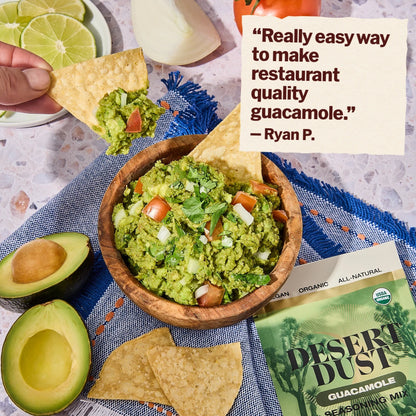 Desert Dust Guacamole Seasoning 6 Pack. Customer review: Really easy way to make restaurant quality guacamole. Review by Ryan P.