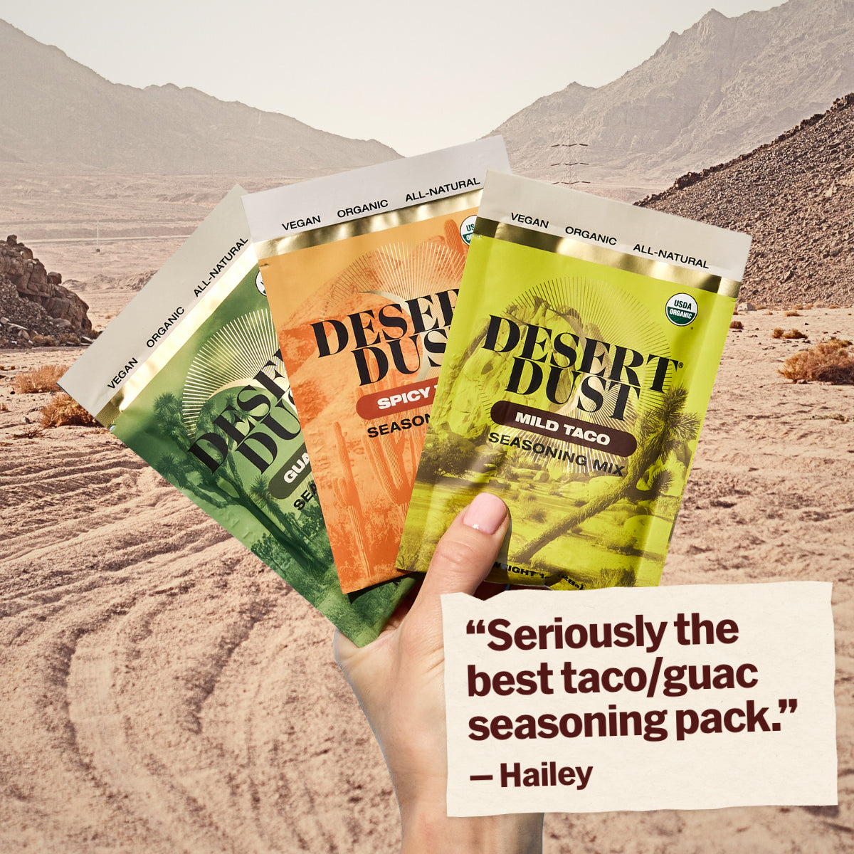 Taco Night Starter Kit - 2 Mild Taco + 2 Spicy Taco + 2 Guacamole. Customer review: Seriously the best taco/guac seasoning pack. Review by Hailey