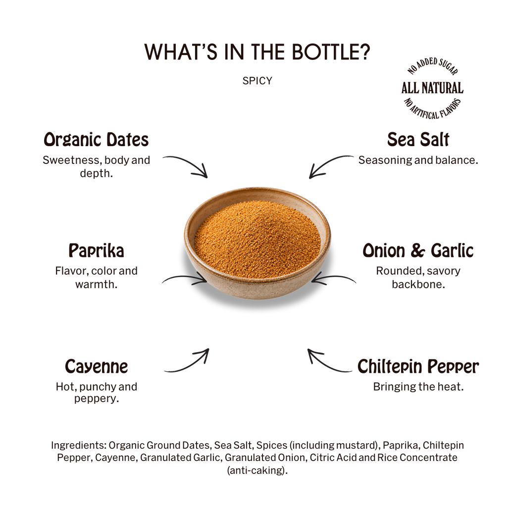 Spicy Desert Dust All-Purpose Seasoning: ingredient callouts and complete ingredient list.