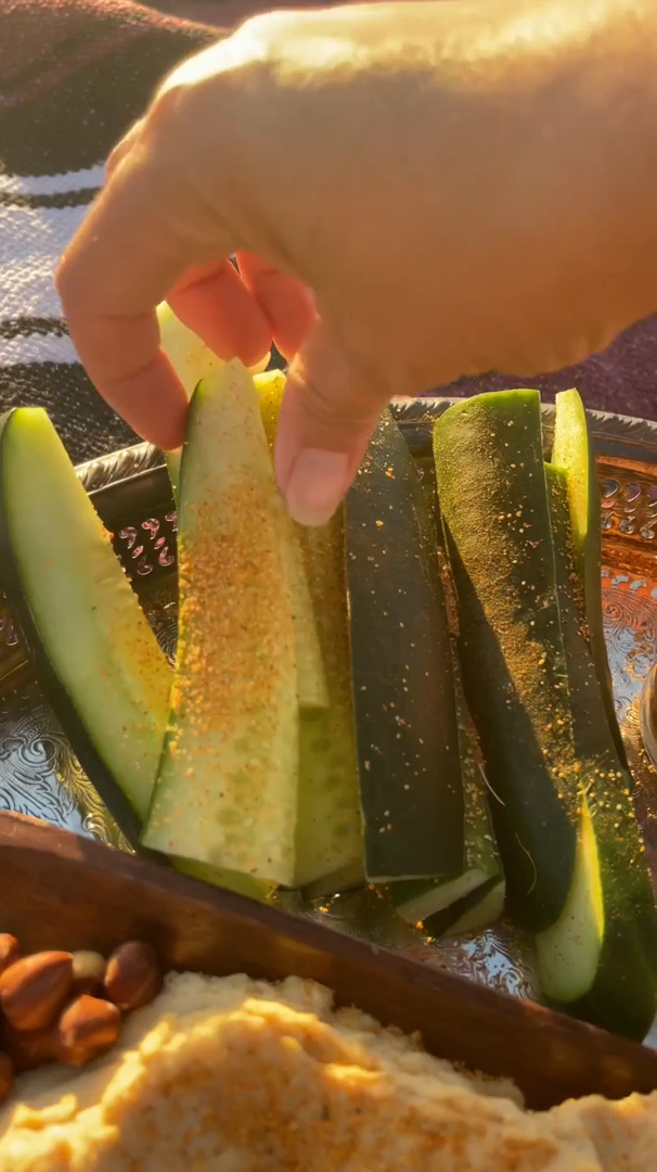 A seasoned cucumber ready to eat at the picnic