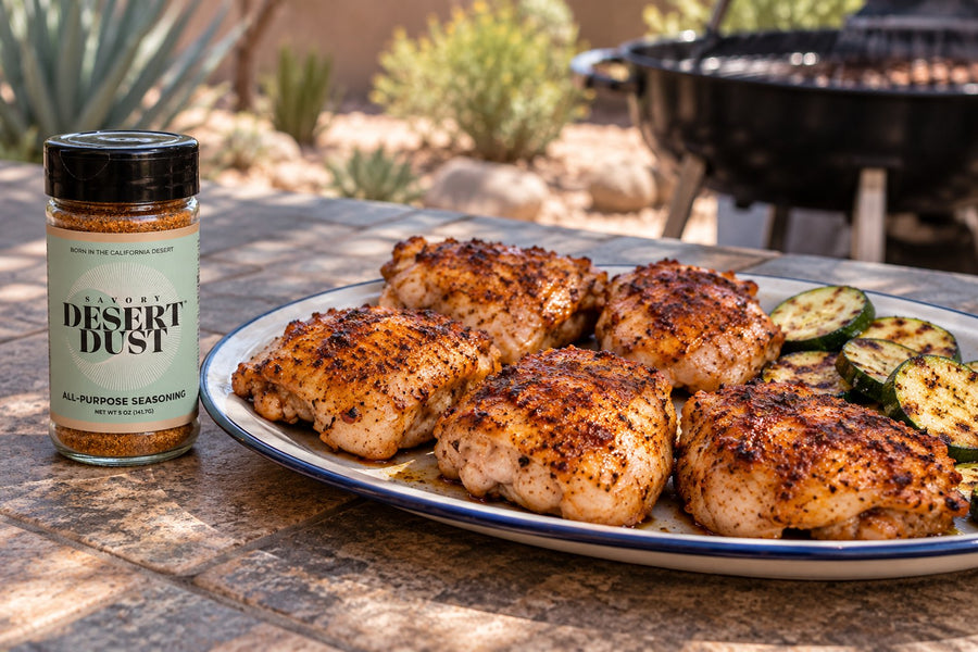 Yogurt-Marinated Chicken with Savory Desert Dust ready to serve