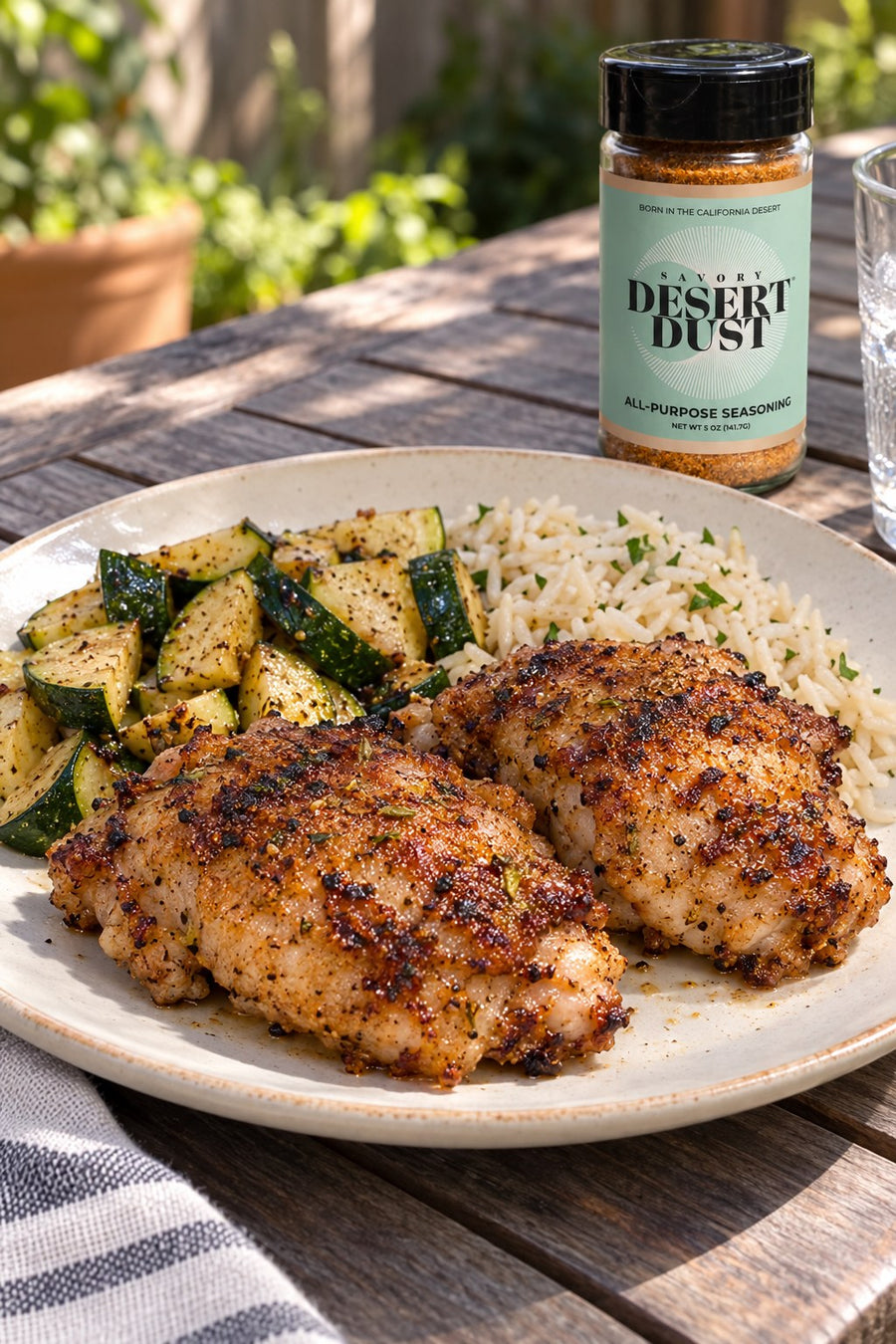 Yogurt-Marinated Chicken with Savory Desert Dust served at home