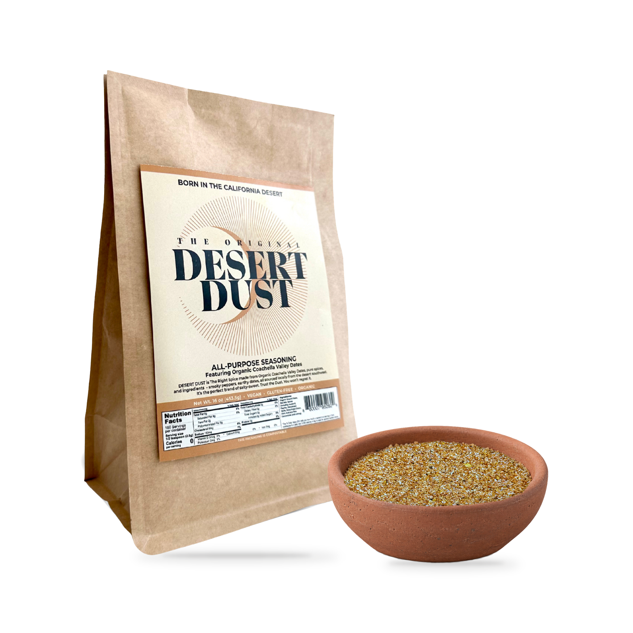 The Original Desert Dust 16 oz Refill Bag beside a bowl of seasoning